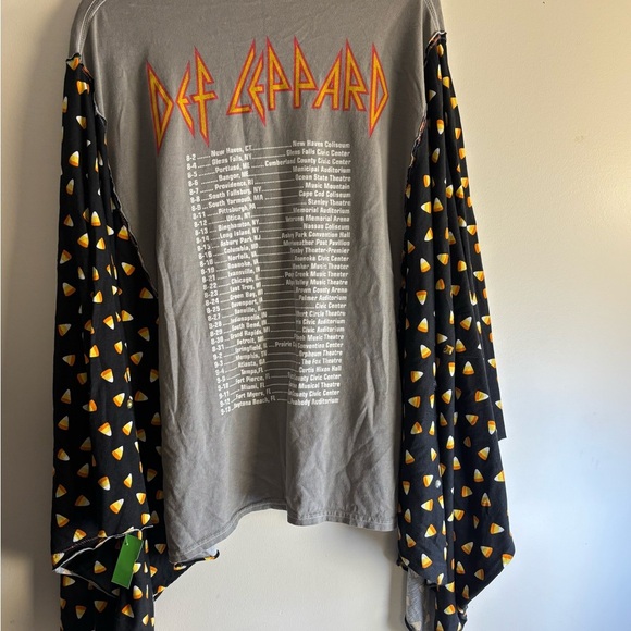 Def Leppard Upcycled Vintage Kantha Quilt Butterfly Poncho Shirt , Size Large - Picture 10 of 12
